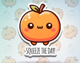 Immagine PNG di un'arancia kawaii: clipart con frase divertente (download digitale 3000x3000px)