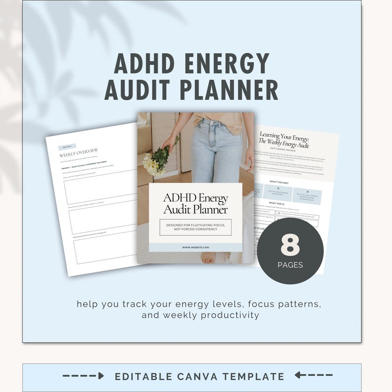 ADHD Energy Audit Planner Printable, Executive Function Planner Canva ...
