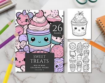 Kawaii Sweet Treats Coloring Book, 26 Printable Designs (PDF & JPEG)