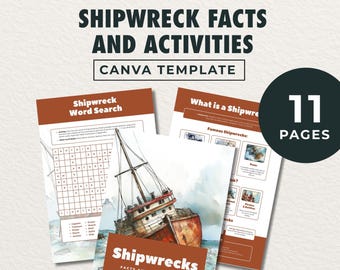 Attività sui naufragi per bambini (stampabili), schede didattiche sull'oceano, unità didattica sull'oceano per l'homeschooling, modificabili su Canva.
