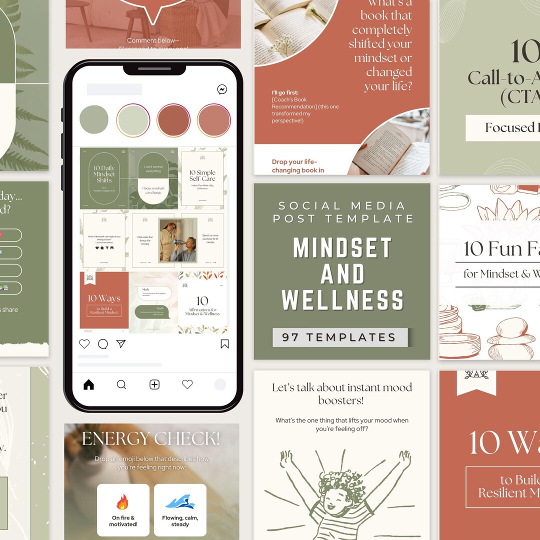 Mindset Wellness Social Media Templates, Canva Instagram Facebook Posts ...