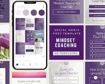Modelli Canva per il coaching mentale, modelli per post Instagram per life coach, kit di contenuti per il coaching, modelli per i social media (download digitale)