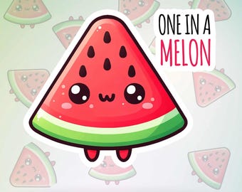 Clipart di anguria kawaii, adesivo di frutta divertente, PNG (download digitale)