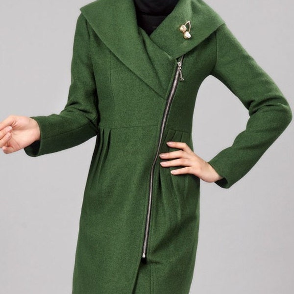 wool green winter style coat
