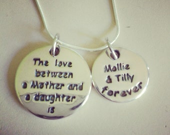 Personalized gift, name jewellery, mother and daughter, round necklace, silver jewelry, mom, customized jewelry, mothers day gift