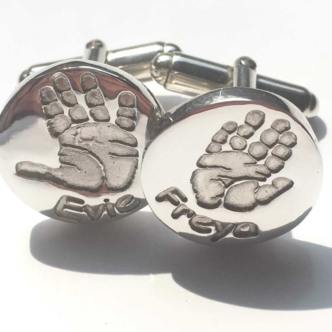 Round Handprint Cufflinks Personalized Round Cufflinks Hand Etsy
