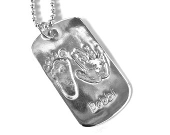 Dog Tag, handprint dog tag, dog tag, silver dog tag, gift for dad, fathers day, actual handprints, footprints, dads gift, personalized gift