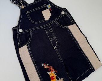 Vintage Disney Winnie the Pooh Baby Denim Overalls 12-18 Months Tigger Pooh Embroidered Kids Dungarees  Y2K Outfit