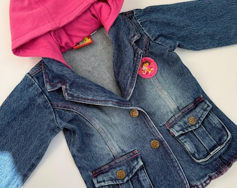 Vintage Dora The Explorer Denim Jacket Baby Girl 12–24 Months Pink Hood Y2K