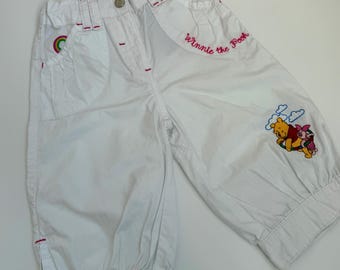 Y2K Winnie the Pooh Girls Trousers Size 98 White Embroidered Pants
