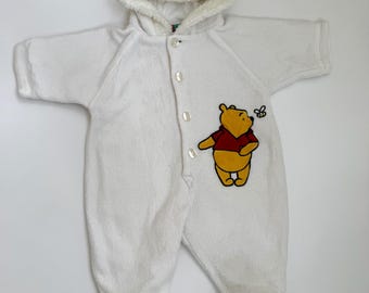 Vintage Winnie the Pooh Baby Suit Newborn 56cm Disney White Teddy Fleece