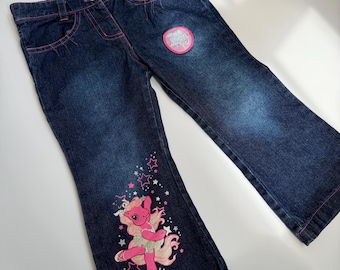 Pantalones vaqueros de mezclilla My Little Pony para niñas (Talla 2-3 años) – Pantalones rosas estilo Y2K con estampado de pony.