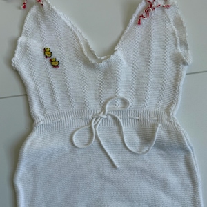 Vintage 80er Jahre Baby Strampler - Weiß mit Entchen-Applikation