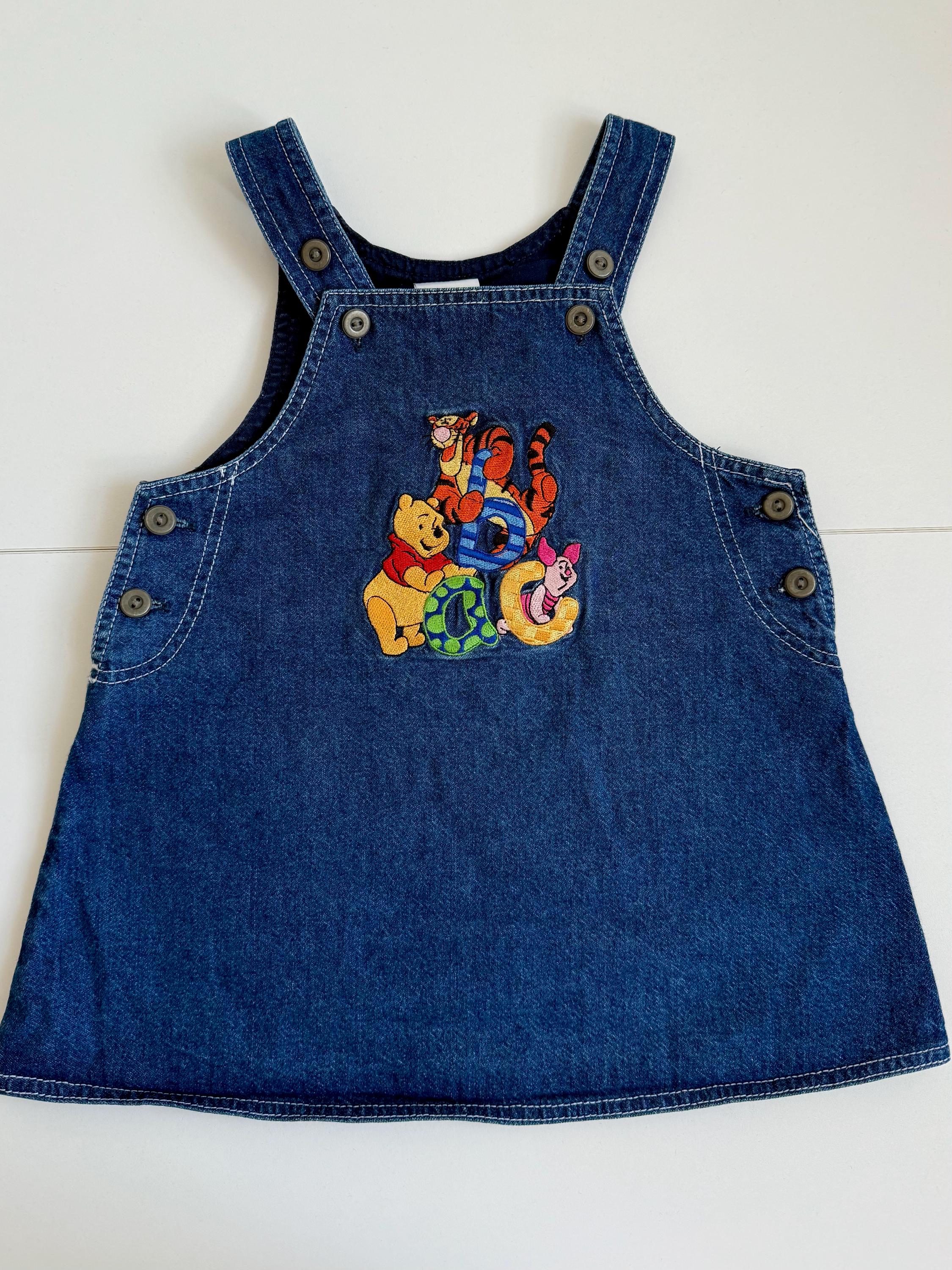 winnie the pooh denim dress Vintage Winnie the Pooh Embroidered Denim Dress 5-6 Years – The Love Bubble  Collective main image 1