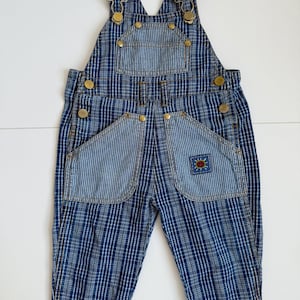 Vintage Baby Dungarees | Size 68 | Blue Checkered Overalls with Pocket Details