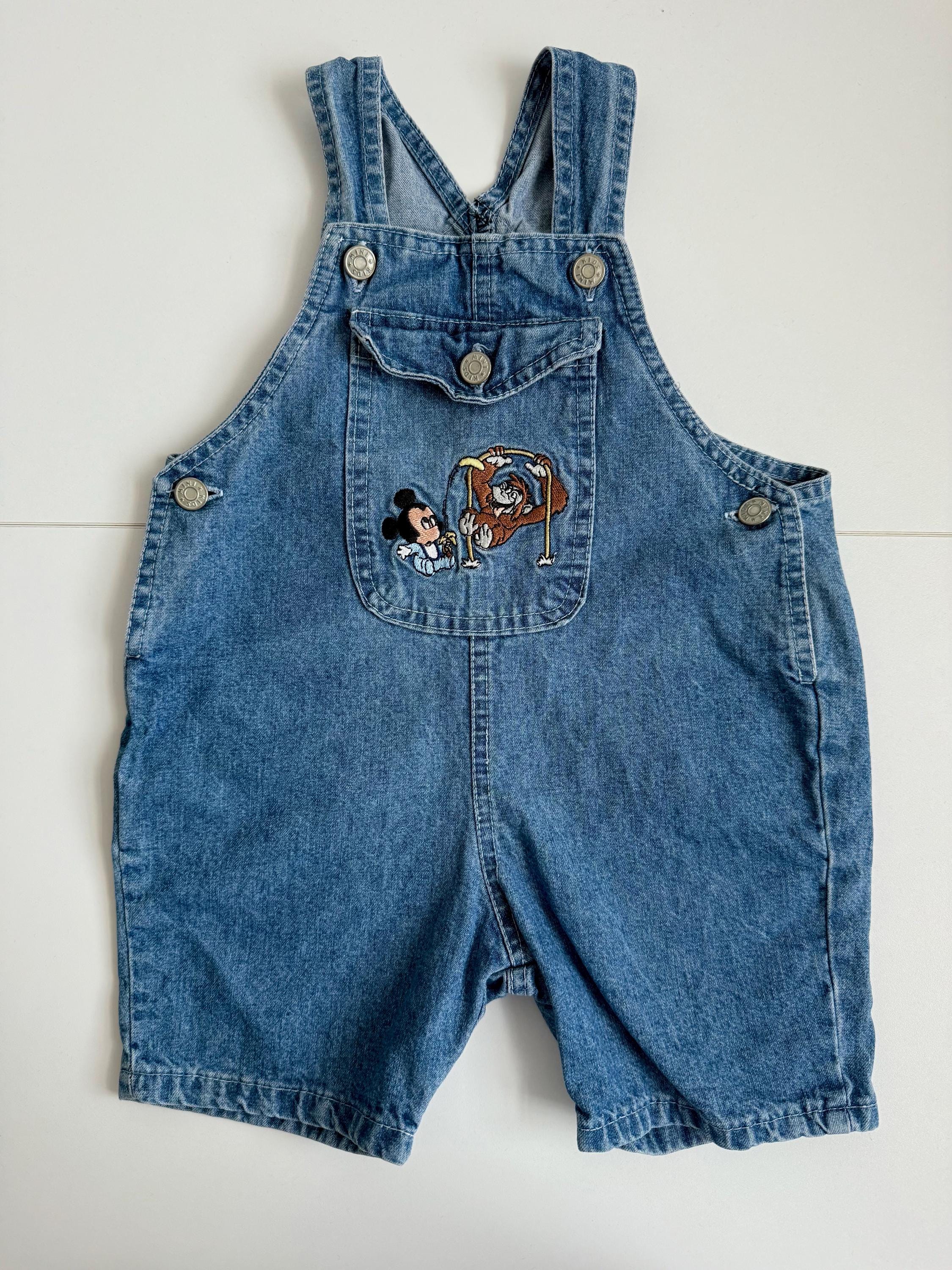 Vintage Disney Baby Denim Romper | Mickey Mouse & King Louie 