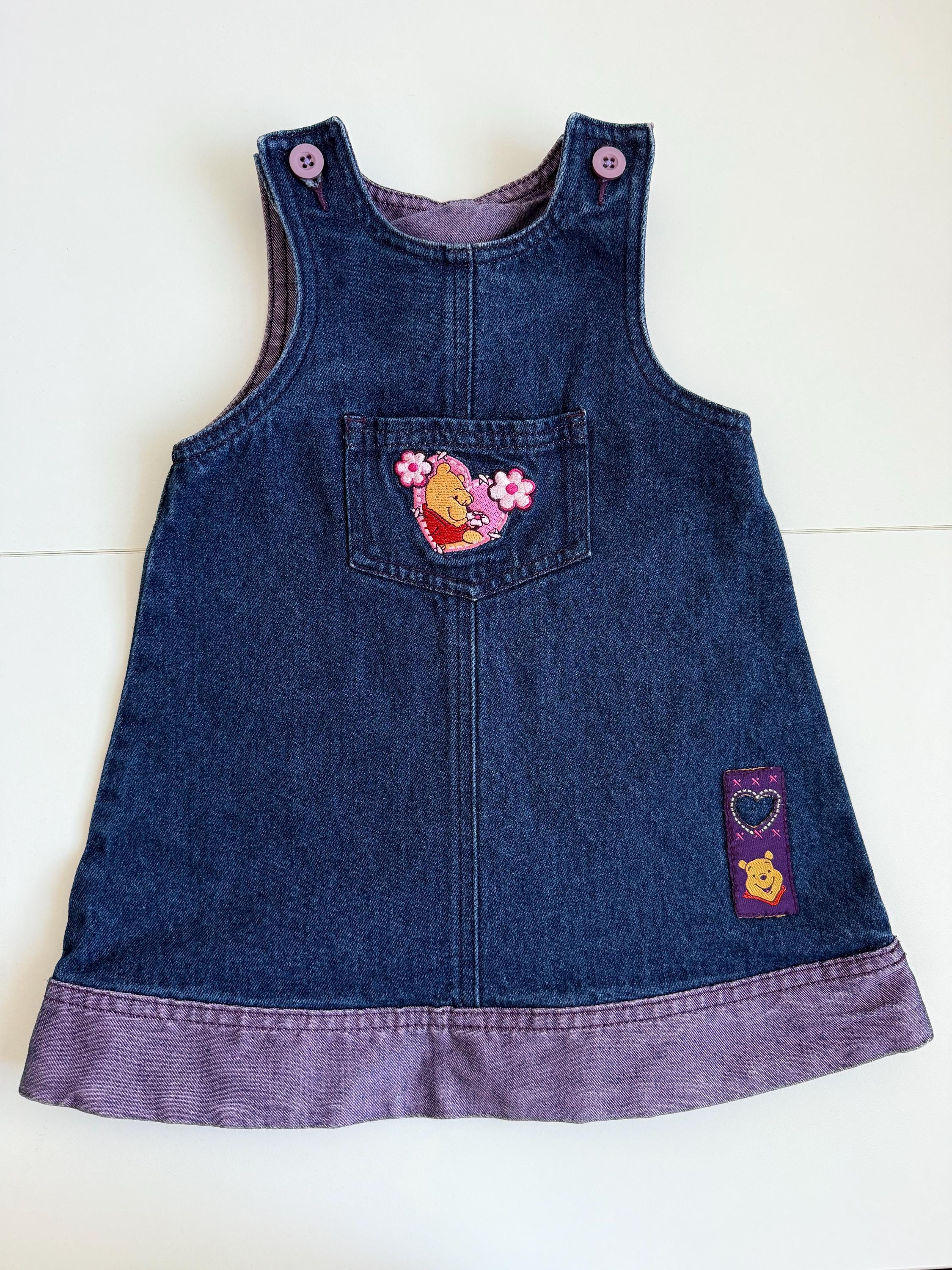 Vintage Winnie The Pooh Denim Dress | Size 1-1.5y | Embroidered Disney Baby Dress