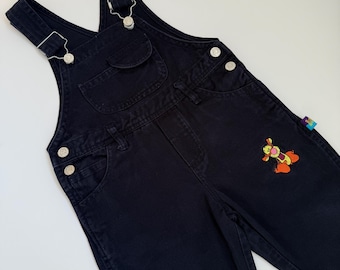 Peto infantil de Winnie the Pooh, de mezclilla negra, para niños de 2 a 3 años, estilo Disney Vintage Y2K