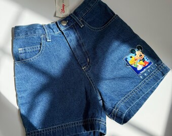 Vintage Disney Store Denim Shorts Mickey Pluto Patch 3-4T