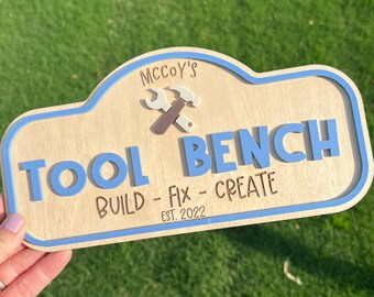 Personalized Toy Tool Bench Sign, Kids Workshop Sign, Pretend Play Sign, Playroom Decor