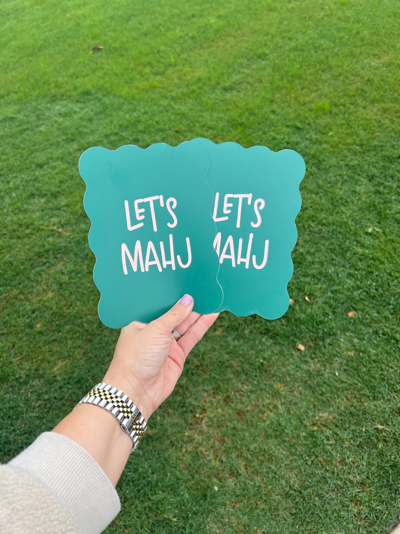 Personalized Mahjong Tile Shufflers Set of 2, Custom Engraved Mahjong Accessories, Mahj Gifts Dark Green w/ Pink
