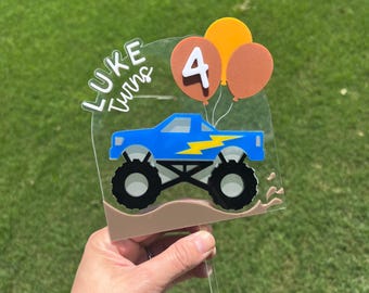 Personalized Monster Truck Cake Topper, Custom Truck Birthday Cake Decor, Kids Birthday Party Topper