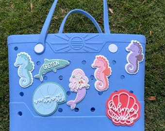 Under the Sea Bogg Bag Tag, Personalized Acrylic Pool Bag Name Tags, Personalized Pool & Beach Bag Charms, Summer Bag Tags