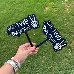 Bad Two the Bone Cake Topper – Acrylic Second Birthday Party Decoration, Halloween Cake Topper