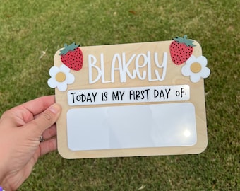 Strawberry First Day of School Sign, Last Day of School Sign, Back to School Sign, First Day of School Sign Reusable, Girls Back to School