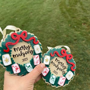 Merry Mahjong Christmas Ornament, Mahjong Holiday Wreath, Mahj Gift image 10