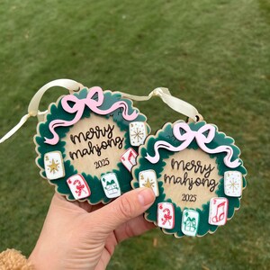 Merry Mahjong Christmas Ornament, Mahjong Holiday Wreath, Mahj Gift image 9