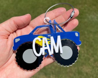 Monster Truck Keychain, Personalized Truck Bag Tag, Monster Truck Backpack Tag