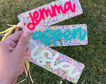 Personalized Acrylic Bookmark with Tassel, Custom Name Confetti Bookmark, Gift for Book Lover, Custom Name Bookmark with Tassel