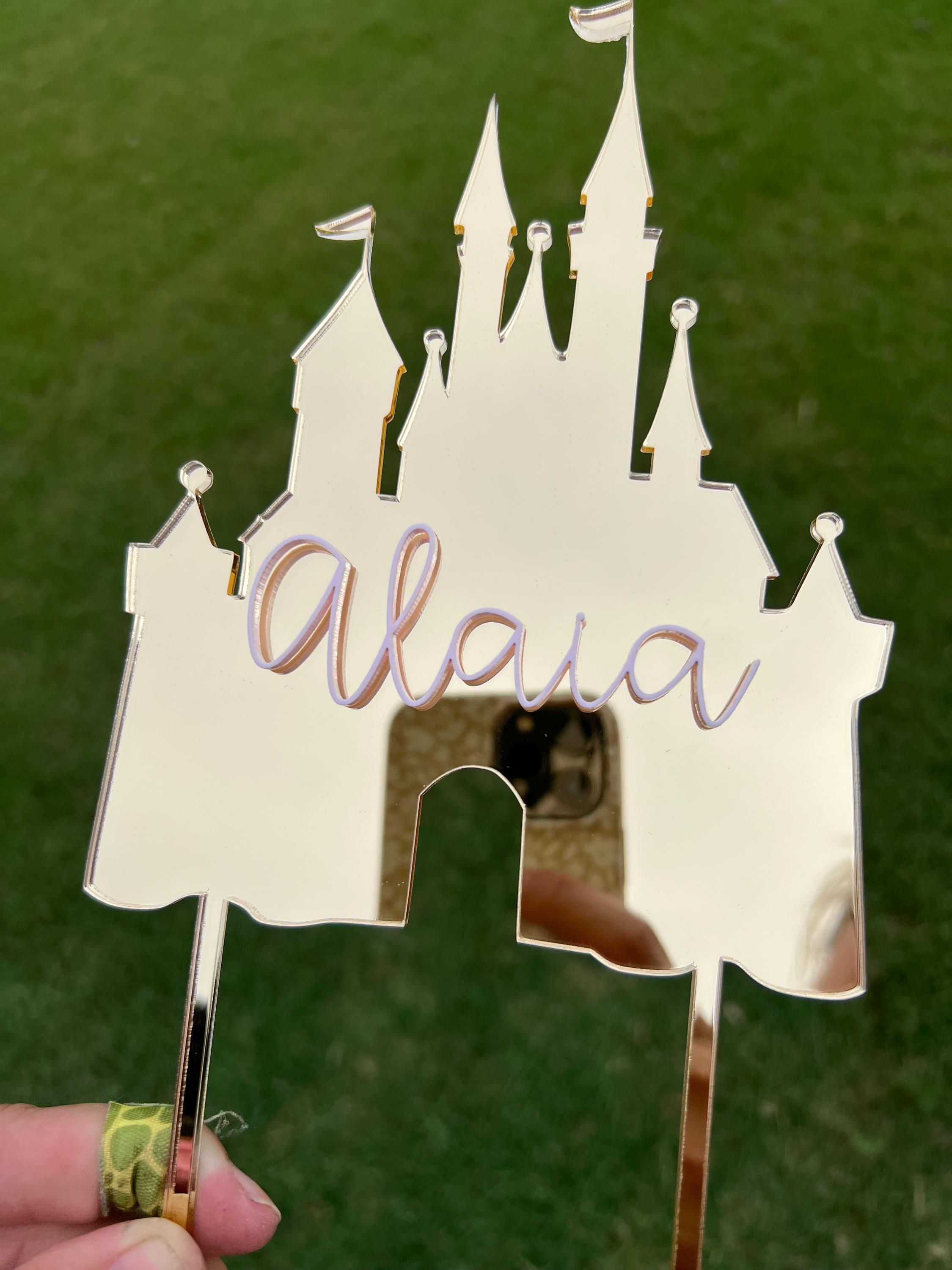 Personalized Princess Castle Cake Topper – Mirrored Gold Acrylic Name ...