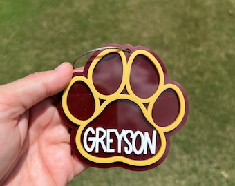 Personalized Paw Print Keychain – Custom School Spirit Bag Tag, Team Name Keychain, Backpack Tag for Kids, Sports or Mascot Colors