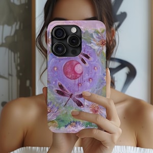 Whimsical Dragonfly Moon Phone Case, Whimsigoth Artsy Vintage Cute Phone Cover, Aesthetic Fairycore Gift, iPhone 16 15 14 13, For Samsung