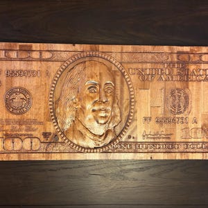 Butcher Block One Hundred Dollar Bill Wall Plaque