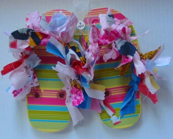 Items similar to Fabric Tied Flip Flops Child Size S 10/11 on Etsy