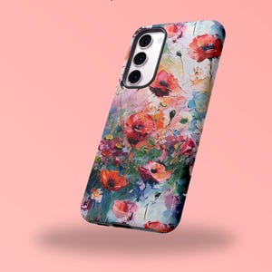 Poppy Wildflower Google Pixel 9 8 7 6 5 5G Case, Galaxy S25 S24 S23 S22 S21 Tough Case, Red Floral Protective Dual Layer Android Phone Cover