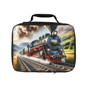 Train Enthusiast Lunch Bag, Railroad Buff Gift, Railway Lover Tote, Transport Theme Lunchbox, Traveler Insulated Bag