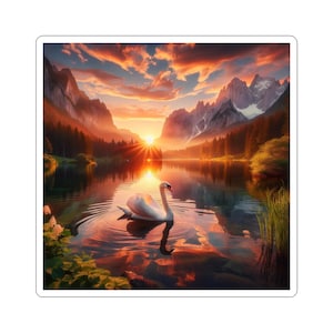 Swan Kiss-Cut Stickers, Graceful Bird Design, Peel and Stick Decals, Cute Animal Sticker Set, Laptop Decal