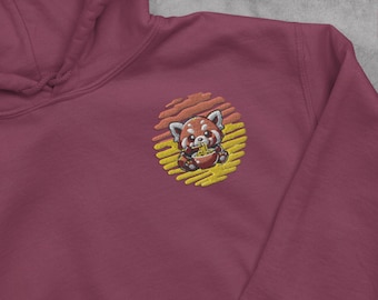 Sudadera con capucha de panda rojo bordada: regalo para amantes del ramen kawaii