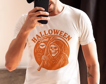 死神のハロウィンTシャツ、不気味なグラフィックTシャツ