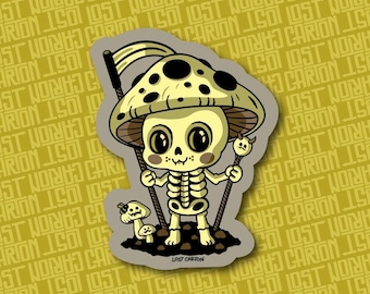 Shroom Doom Sticker | Mushroom Grim Reaper | Kawaii Halloween Decal | Dark Cottagecore | Earth Tone Colors