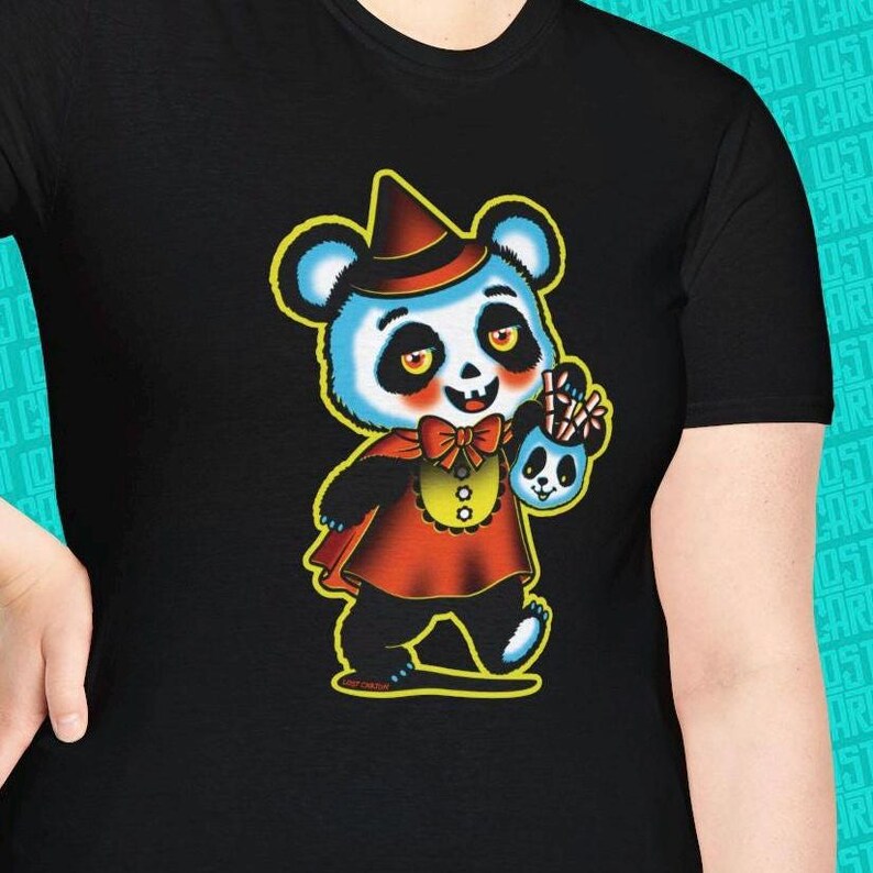 Retro Halloween Panda T-shirt: Läskig bambu-tröja bild 3