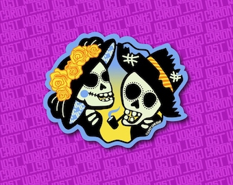 Prismatic Day of the Dead Sticker | Dia de los Muertos Sugar Skull Holographic Sticker | Colorful Calavera Vinyl Decal