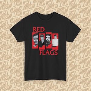 True Crime Red Flags Heavy Cotton Tee | Serial Killer shirt, Ted Bundy, Ed Gein, Yorkshire Ripper, Dennis Nilsen, True Crime Lover.