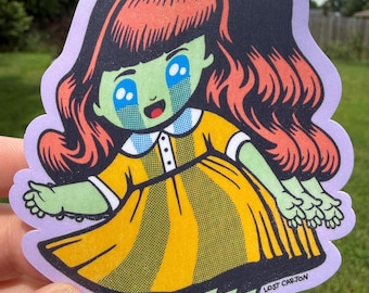 Tiny Tilly Twist Sticker | Creepy Retro Doll Vinyl Decal