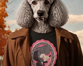 Vampoodle T-Shirt | Gothic Vampire Poodle Dog Portrait, Retro Victorian Style
