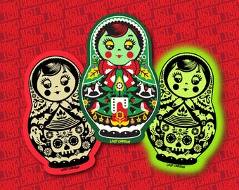Boobushka Nesting Doll Sticker | Goth Christmas Halloween Kewpie | Matryoshka